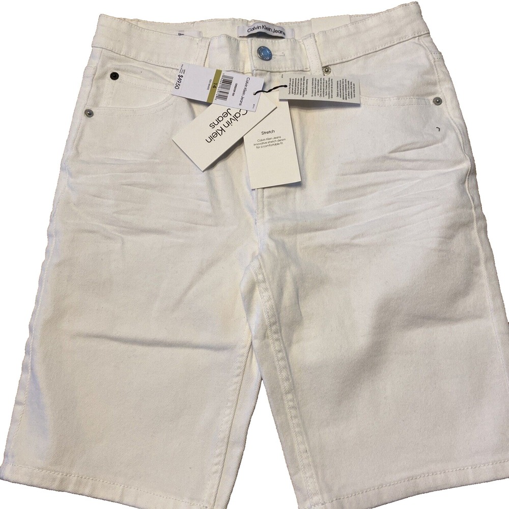 Calvin Klein Women's Shorts Size 14 White Slim Fit 27x9 Stretch Casual Summer